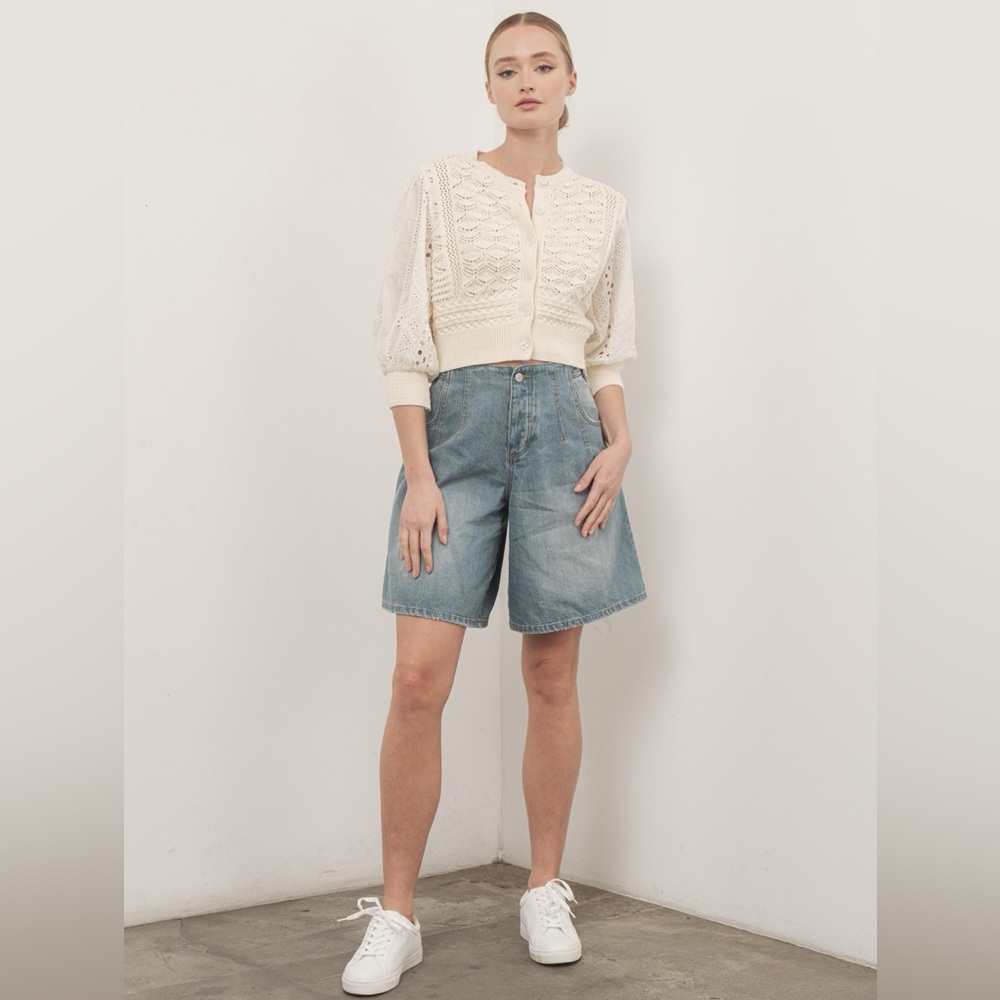 Wide Leg Denim Shorts